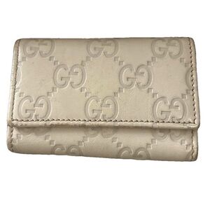 GUCCI Guccissima GG Leather Key Case Cles Key Holder Cream Off White